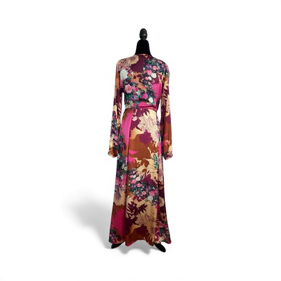 Lulus Floral Wrap Maxi Dress – Multicolor Silk Satin Feel (Size S) - Picture 5 of 9